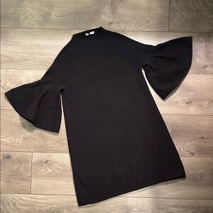 Elegant Black Bell Sleeve Sweater Dress